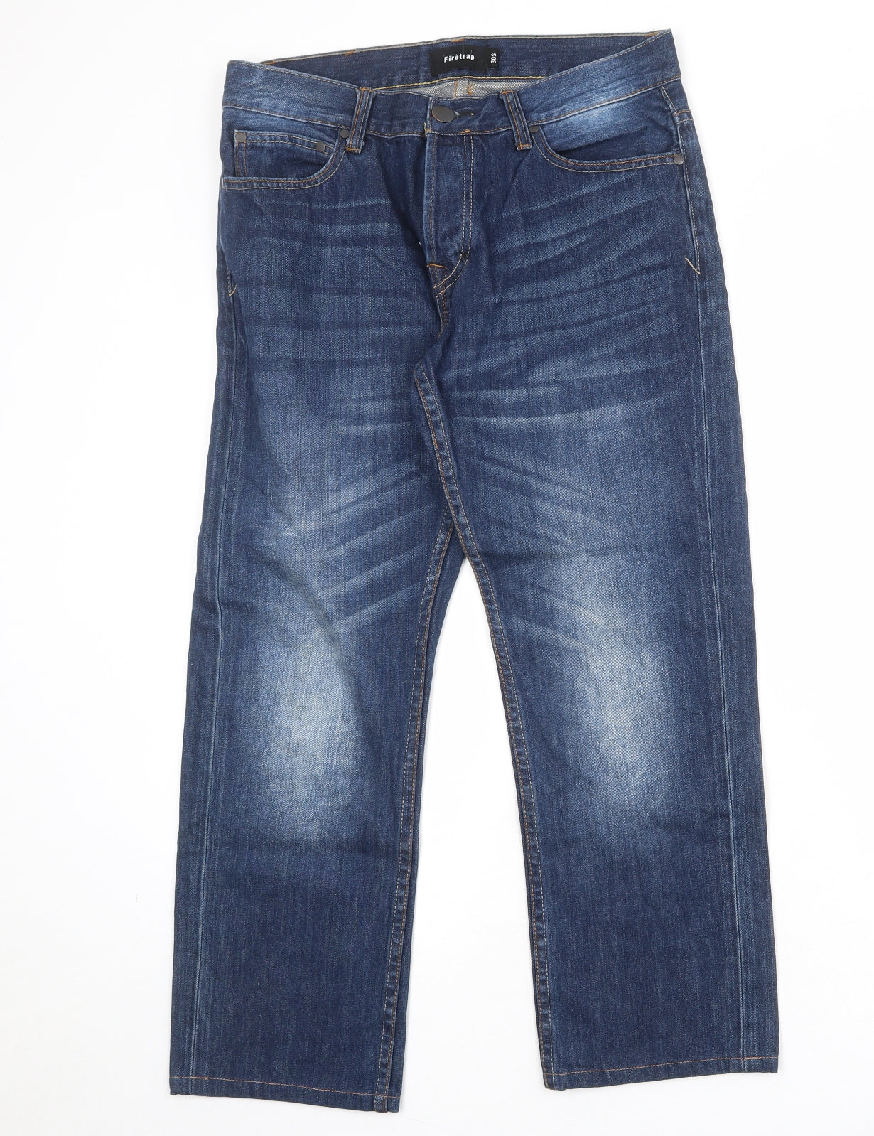 Firetrap Mens Blue Cotton Straight Jeans Size 30 in Regular Zip