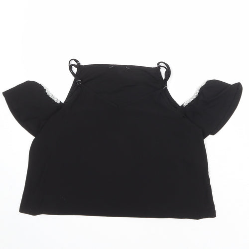New Look Girls Black Polyester Pullover Blouse Size 12-13 Years V-Neck Pullover - Cold Shoulder Detail
