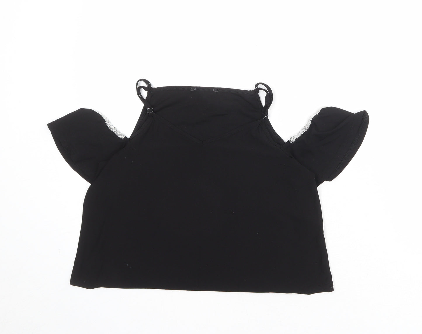 New Look Girls Black Polyester Pullover Blouse Size 12-13 Years V-Neck Pullover - Cold Shoulder Detail