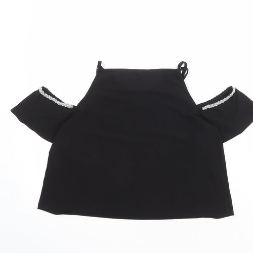 New Look Girls Black Polyester Pullover Blouse Size 12-13 Years V-Neck Pullover - Cold Shoulder Detail
