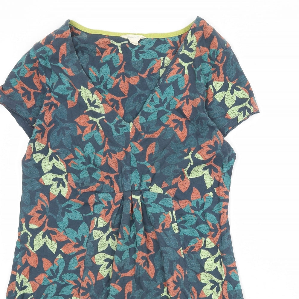 White Stuff Womens Multicoloured Floral 100% Cotton A-Line Size 12 V-Neck Pullover