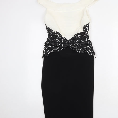Lipsy Womens Black Colourblock Polyester Bodycon Size 8 Off the Shoulder Zip