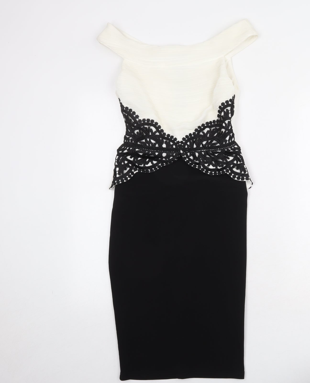 Lipsy Womens Black Colourblock Polyester Bodycon Size 8 Off the Shoulder Zip