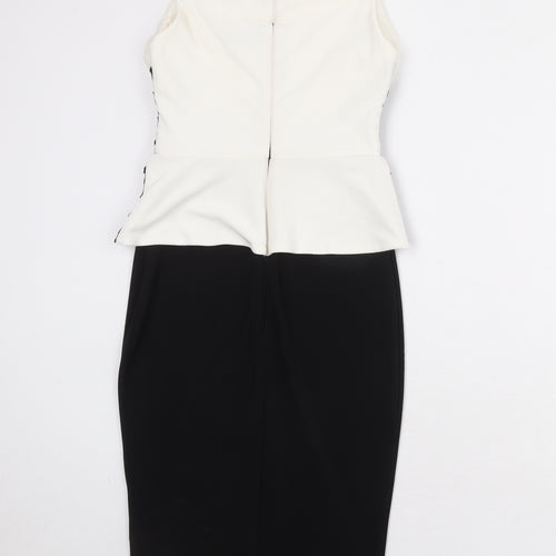 Lipsy Womens Black Colourblock Polyester Bodycon Size 8 Off the Shoulder Zip