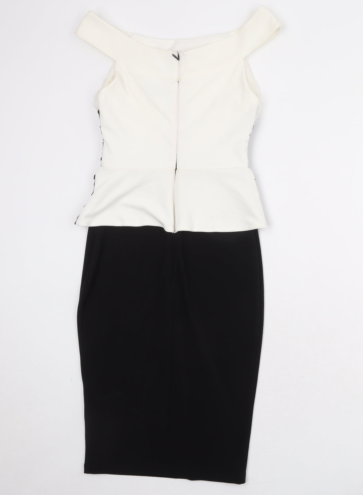 Lipsy Womens Black Colourblock Polyester Bodycon Size 8 Off the Shoulder Zip