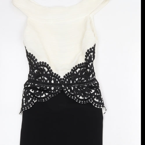 Lipsy Womens Black Colourblock Polyester Bodycon Size 8 Off the Shoulder Zip