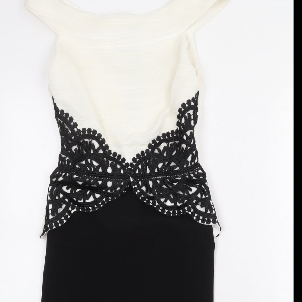 Lipsy Womens Black Colourblock Polyester Bodycon Size 8 Off the Shoulder Zip