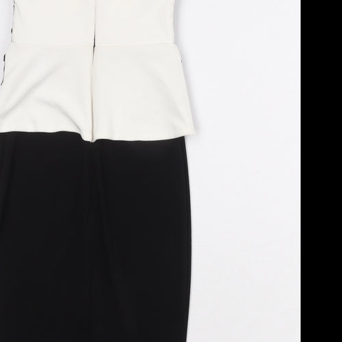 Lipsy Womens Black Colourblock Polyester Bodycon Size 8 Off the Shoulder Zip