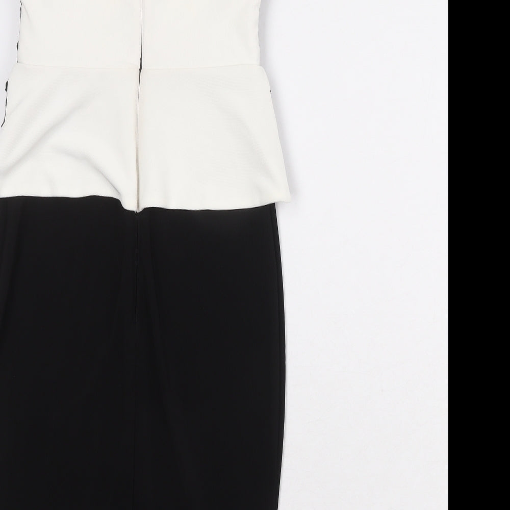 Lipsy Womens Black Colourblock Polyester Bodycon Size 8 Off the Shoulder Zip