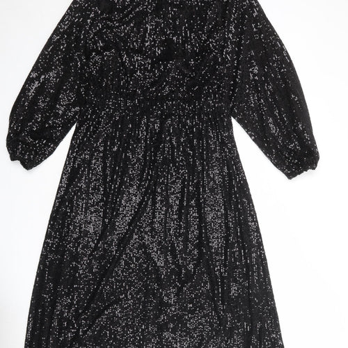H&M Womens Black Polyester Trapeze & Swing Size M Round Neck Button