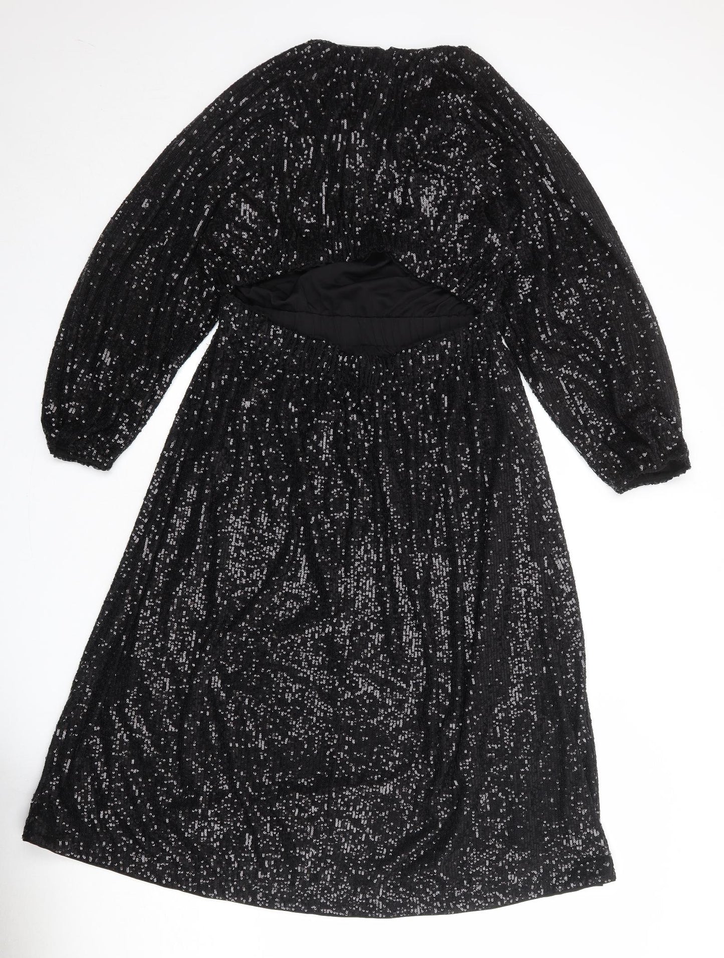 H&M Womens Black Polyester Trapeze & Swing Size M Round Neck Button