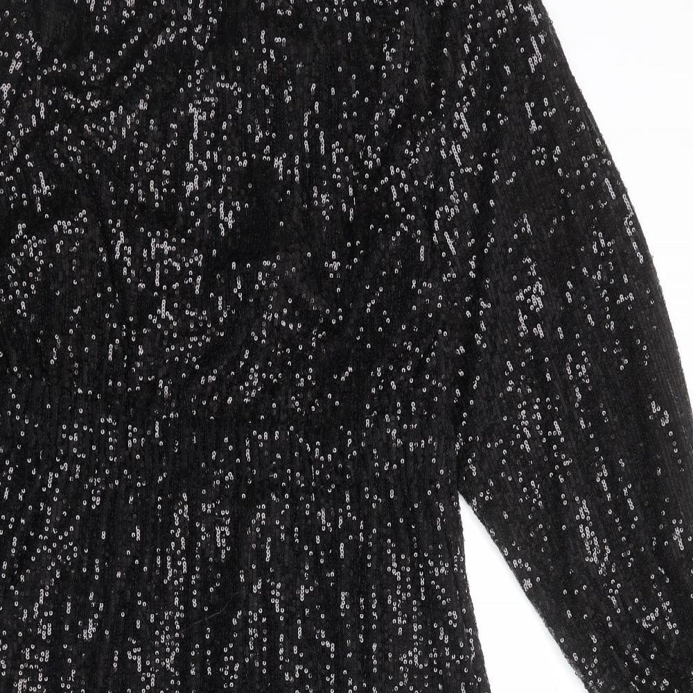 H&M Womens Black Polyester Trapeze & Swing Size M Round Neck Button