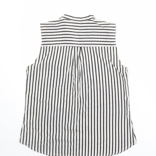 H&M Womens Grey Striped Polyester Basic Button-Up Size 12 V-Neck