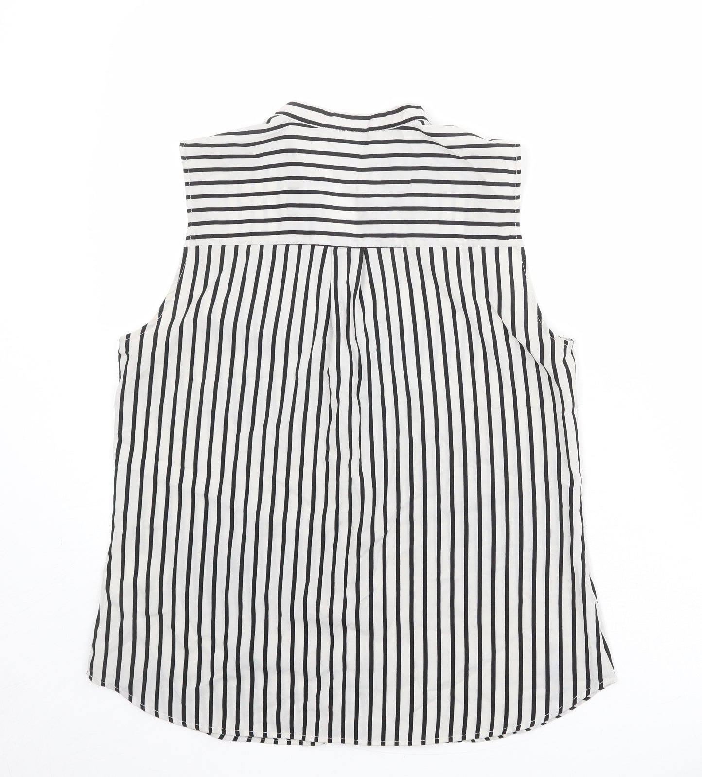 H&M Womens Grey Striped Polyester Basic Button-Up Size 12 V-Neck