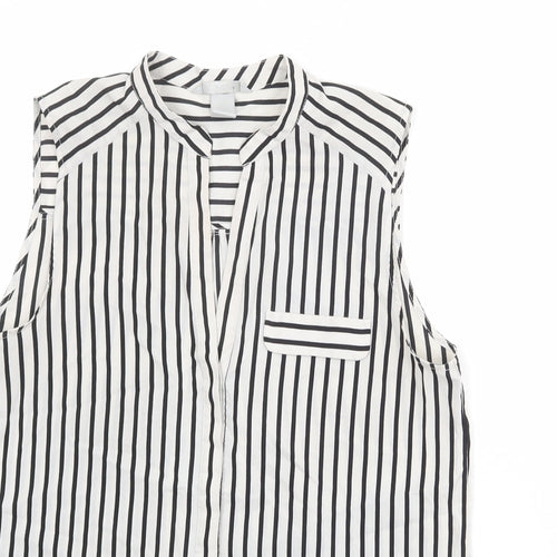 H&M Womens Grey Striped Polyester Basic Button-Up Size 12 V-Neck