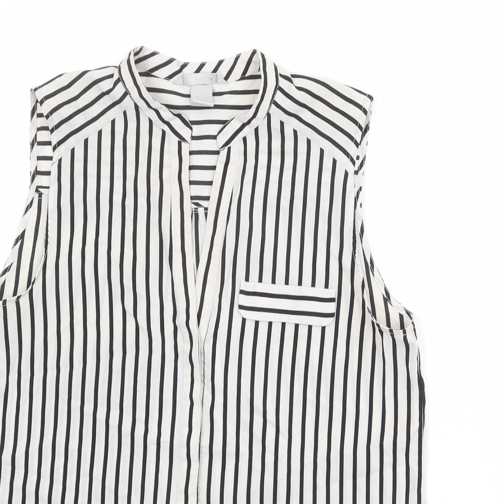 H&M Womens Grey Striped Polyester Basic Button-Up Size 12 V-Neck