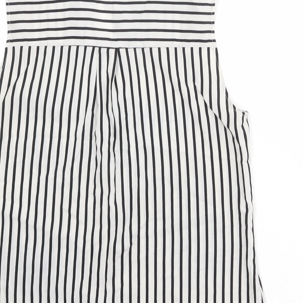 H&M Womens Grey Striped Polyester Basic Button-Up Size 12 V-Neck