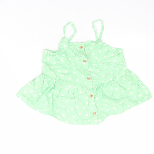 H&M Girls Green Floral Polyester Camisole Tank Size 8-9 Years Square Neck Button