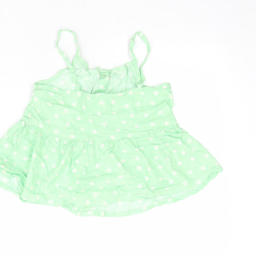 H&M Girls Green Floral Polyester Camisole Tank Size 8-9 Years Square Neck Button
