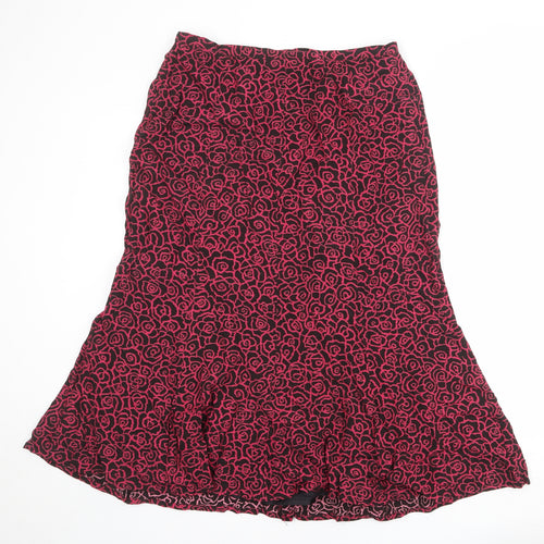 ELVI Womens Black Floral Viscose Swing Skirt Size 14 Zip
