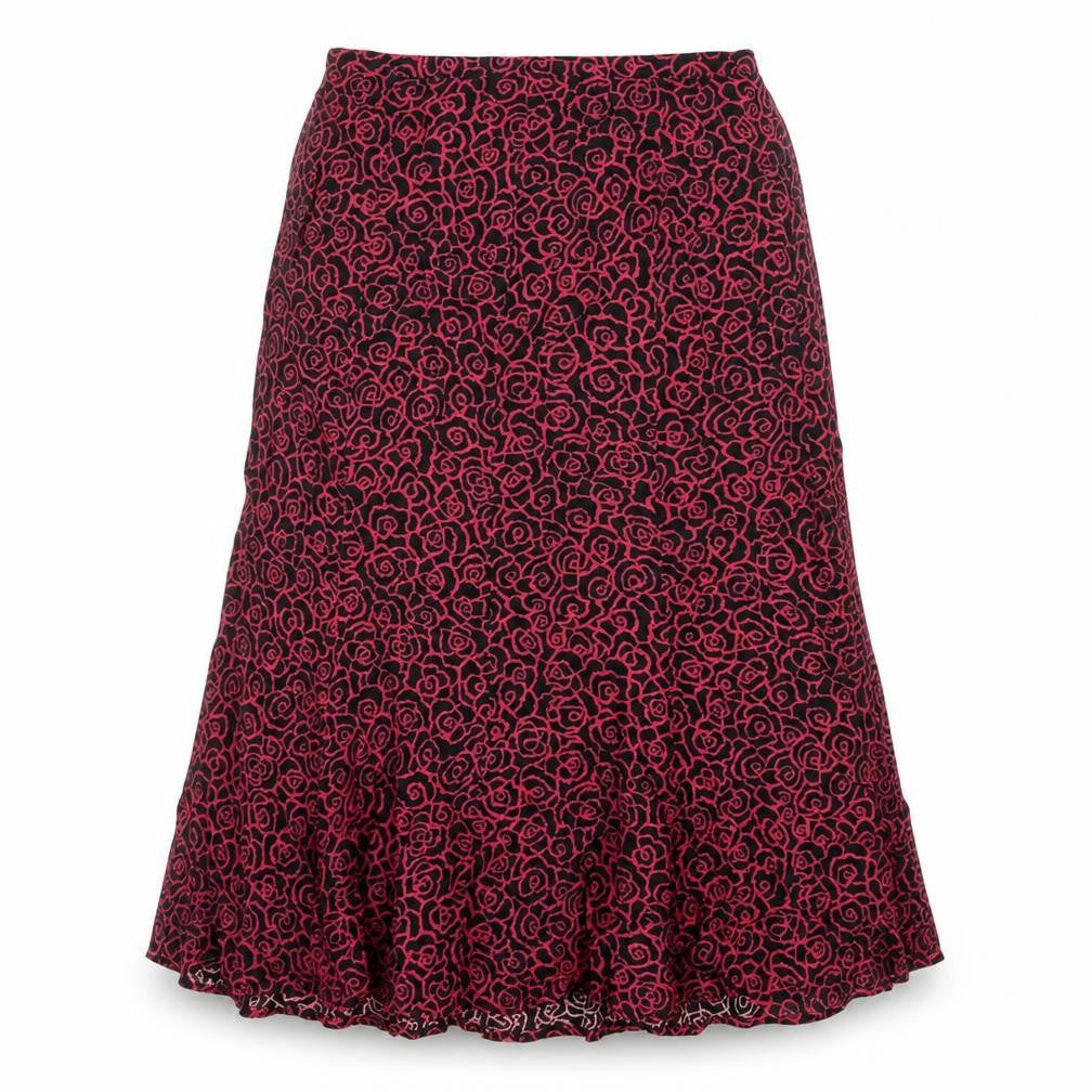 ELVI Womens Black Floral Viscose Swing Skirt Size 14 Zip