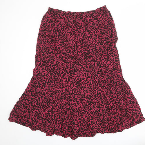 ELVI Womens Black Floral Viscose Swing Skirt Size 14 Zip