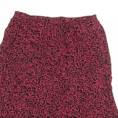 ELVI Womens Black Floral Viscose Swing Skirt Size 14 Zip