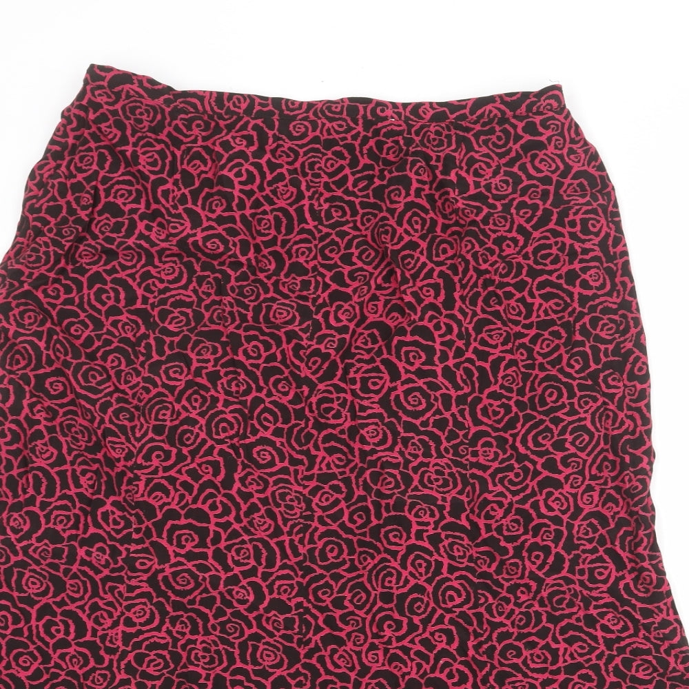 ELVI Womens Black Floral Viscose Swing Skirt Size 14 Zip