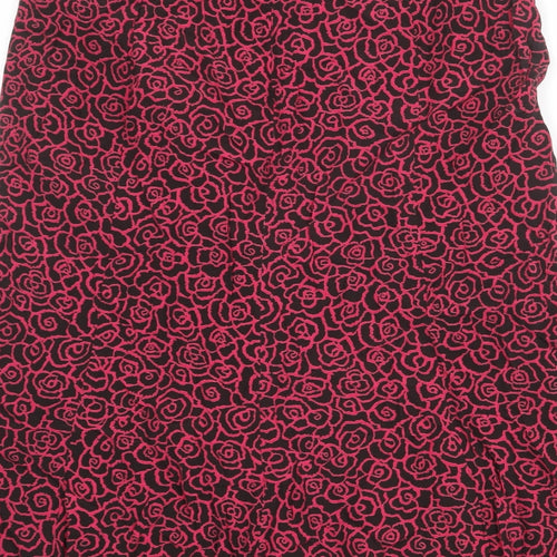 ELVI Womens Black Floral Viscose Swing Skirt Size 14 Zip