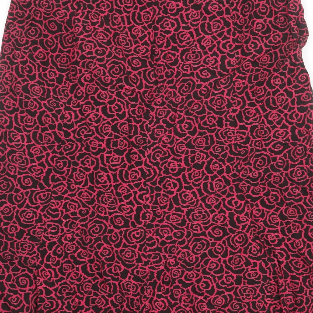 ELVI Womens Black Floral Viscose Swing Skirt Size 14 Zip