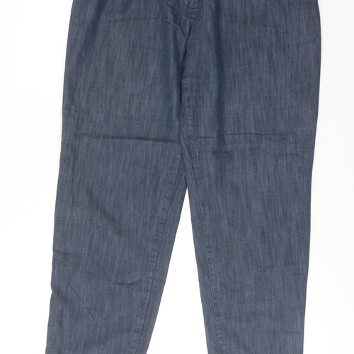 Marks and Spencer Womens Blue Cotton Trousers Size 14 Regular Zip