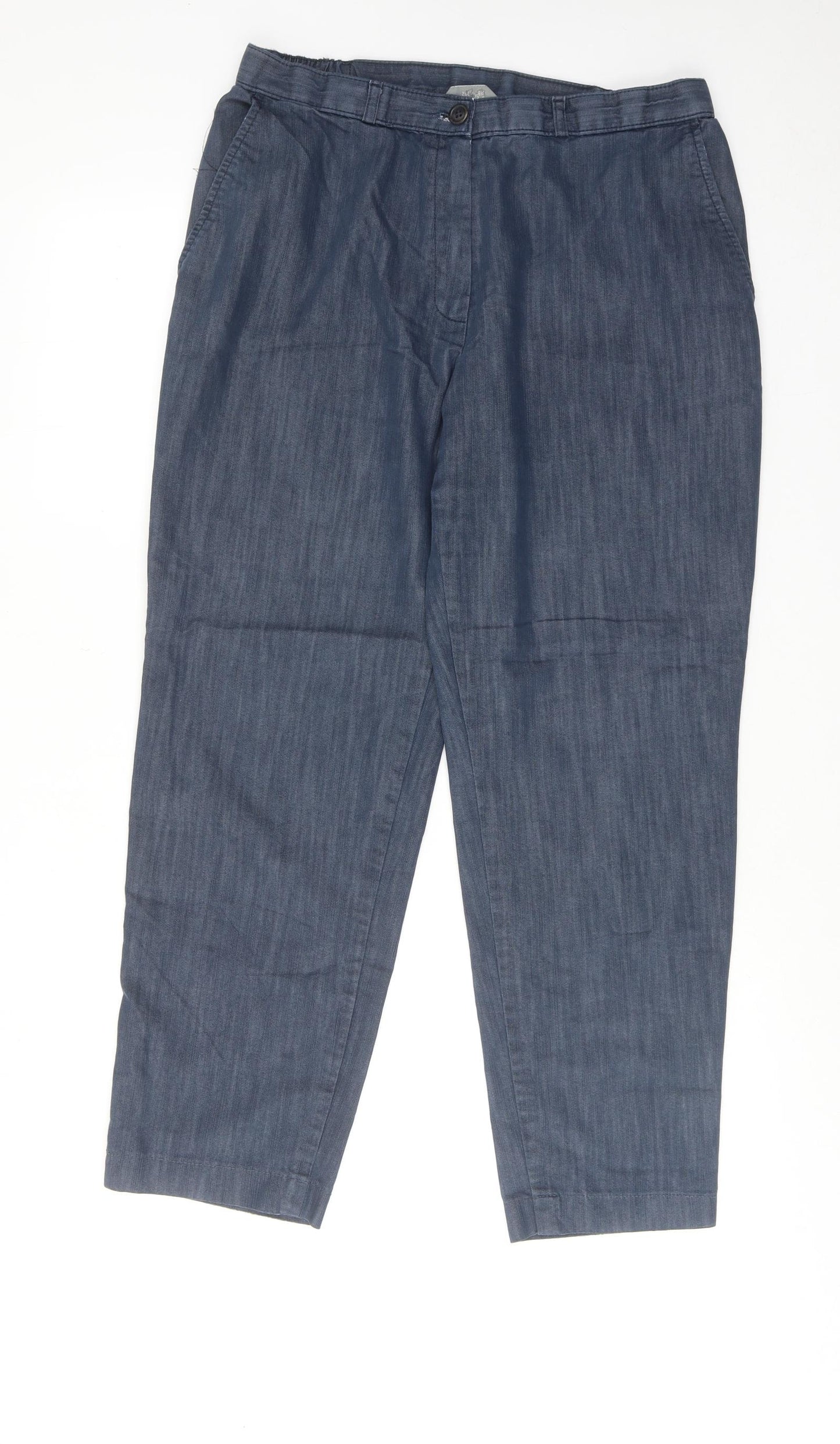 Marks and Spencer Womens Blue Cotton Trousers Size 14 Regular Zip