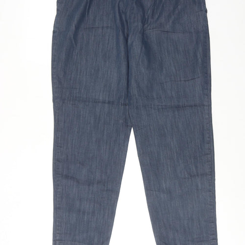 Marks and Spencer Womens Blue Cotton Trousers Size 14 Regular Zip