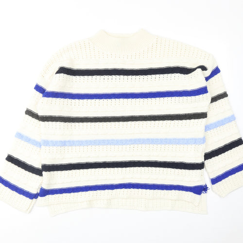 Dorothy Perkins Womens Ivory Mock Neck Striped Acrylic Pullover Jumper Size L