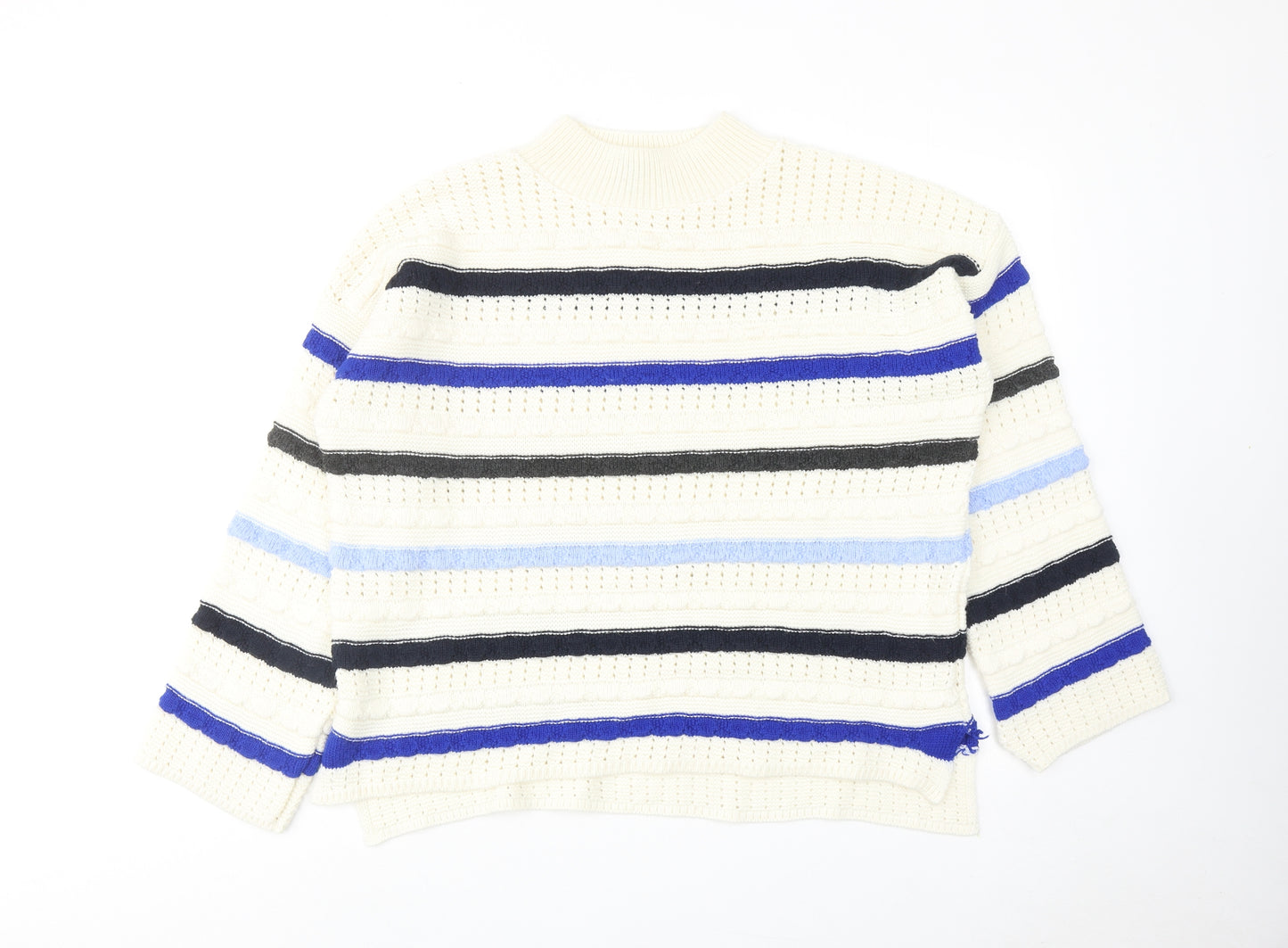 Dorothy Perkins Womens Ivory Mock Neck Striped Acrylic Pullover Jumper Size L