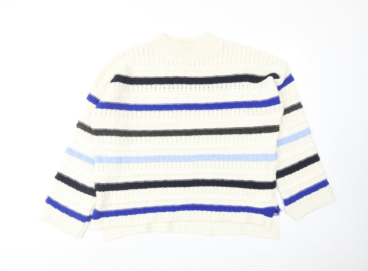 Dorothy Perkins Womens Ivory Mock Neck Striped Acrylic Pullover Jumper Size L