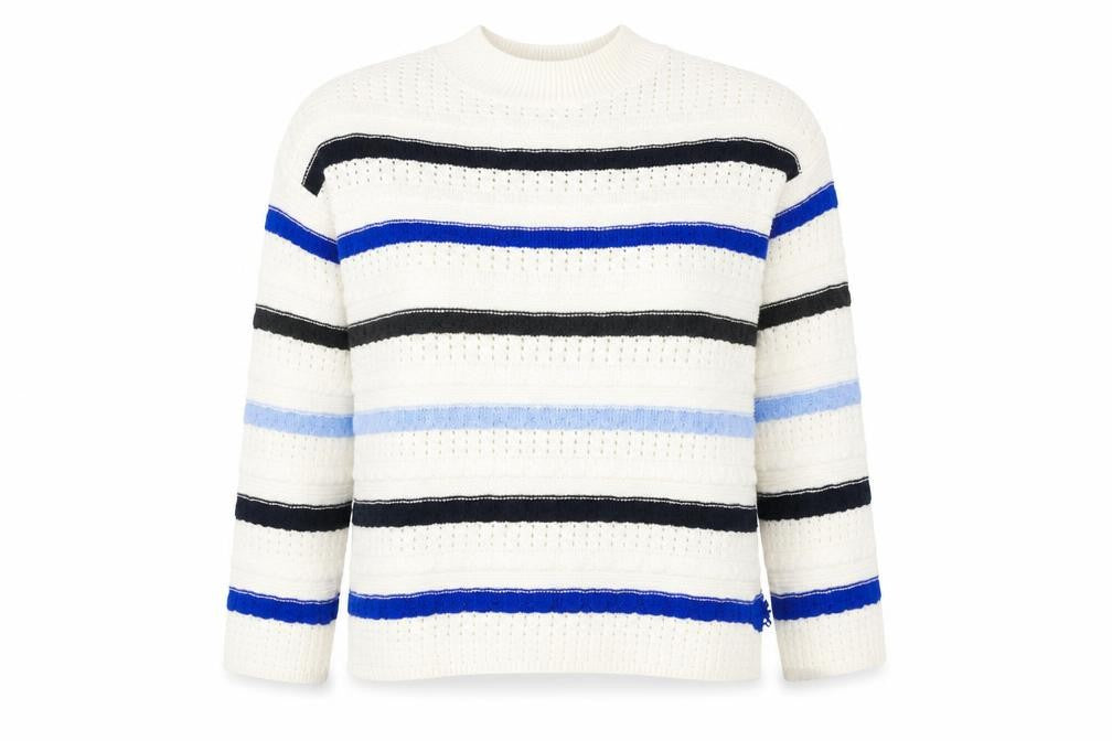 Dorothy Perkins Womens Ivory Mock Neck Striped Acrylic Pullover Jumper Size L