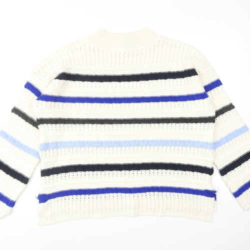 Dorothy Perkins Womens Ivory Mock Neck Striped Acrylic Pullover Jumper Size L