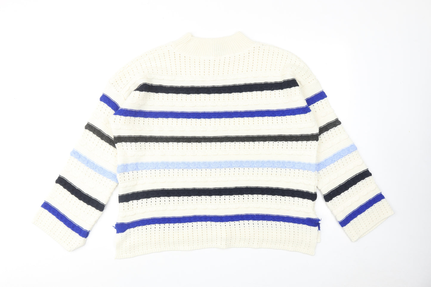 Dorothy Perkins Womens Ivory Mock Neck Striped Acrylic Pullover Jumper Size L