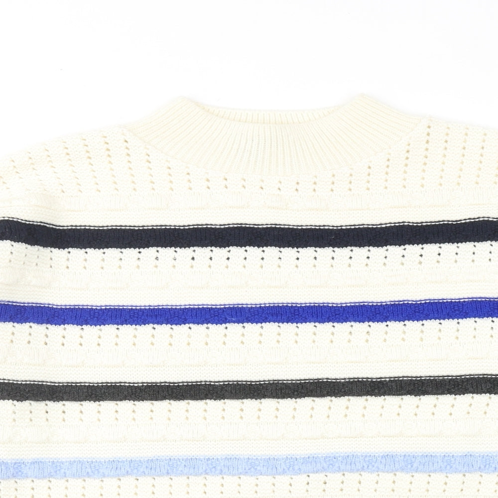 Dorothy Perkins Womens Ivory Mock Neck Striped Acrylic Pullover Jumper Size L