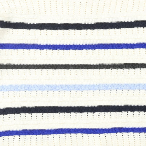 Dorothy Perkins Womens Ivory Mock Neck Striped Acrylic Pullover Jumper Size L