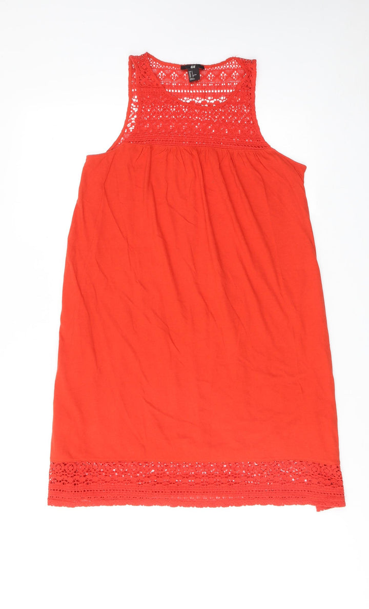 H&M Womens Red Cotton Tank Dress Size S Round Neck Pullover