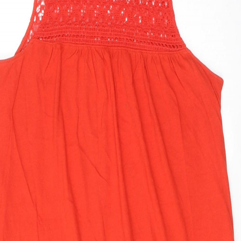 H&M Womens Red Cotton Tank Dress Size S Round Neck Pullover