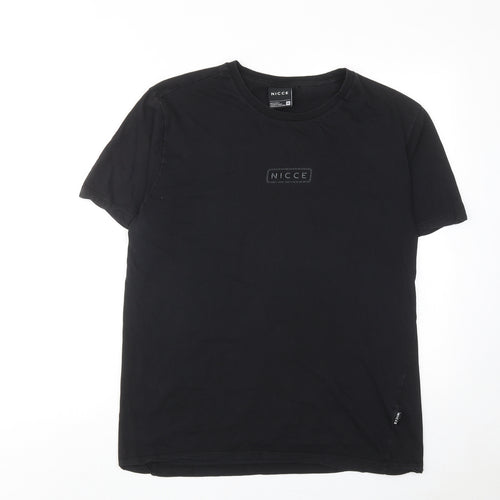 NICCE Mens Black Cotton T-Shirt Size M Round Neck