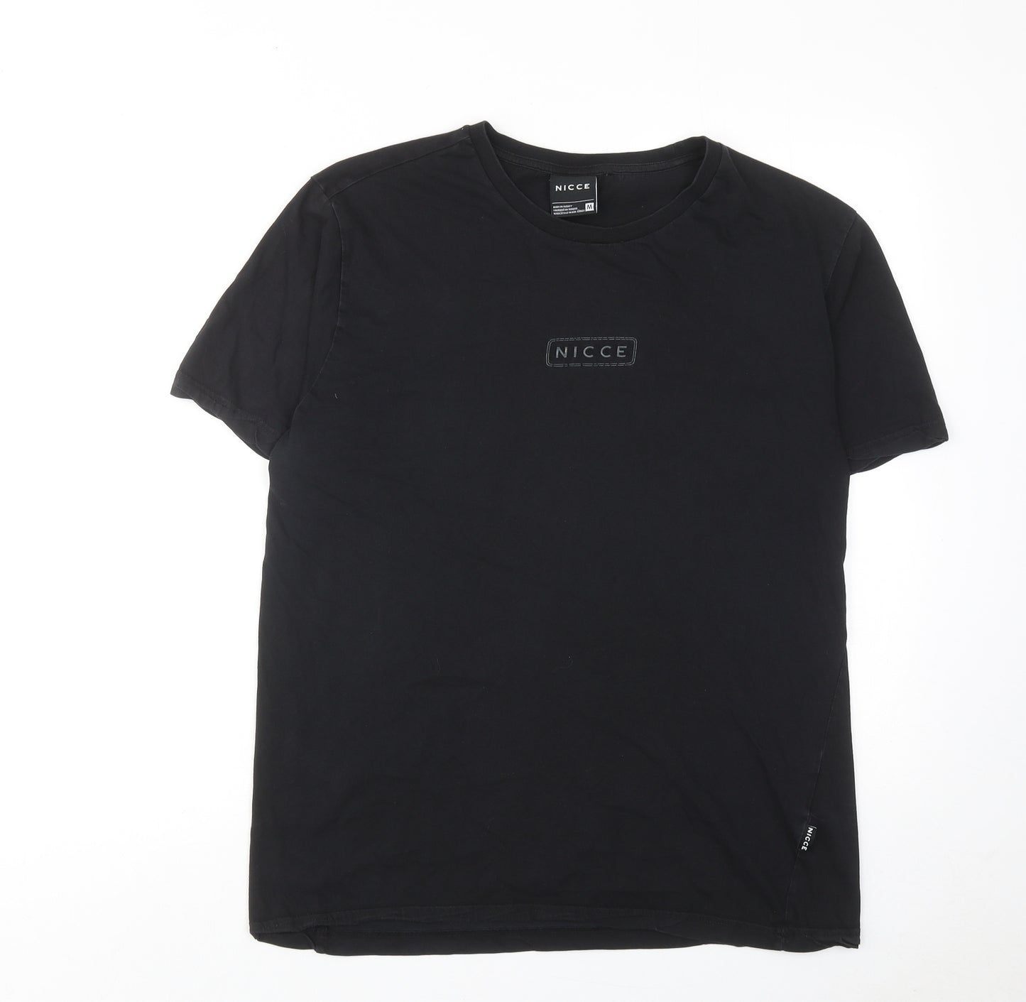 NICCE Mens Black Cotton T-Shirt Size M Round Neck
