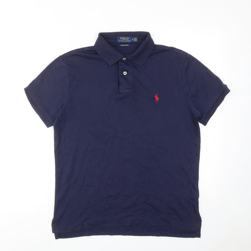 Polo Ralph Lauren Mens Blue Cotton Polo Size M Collared Button