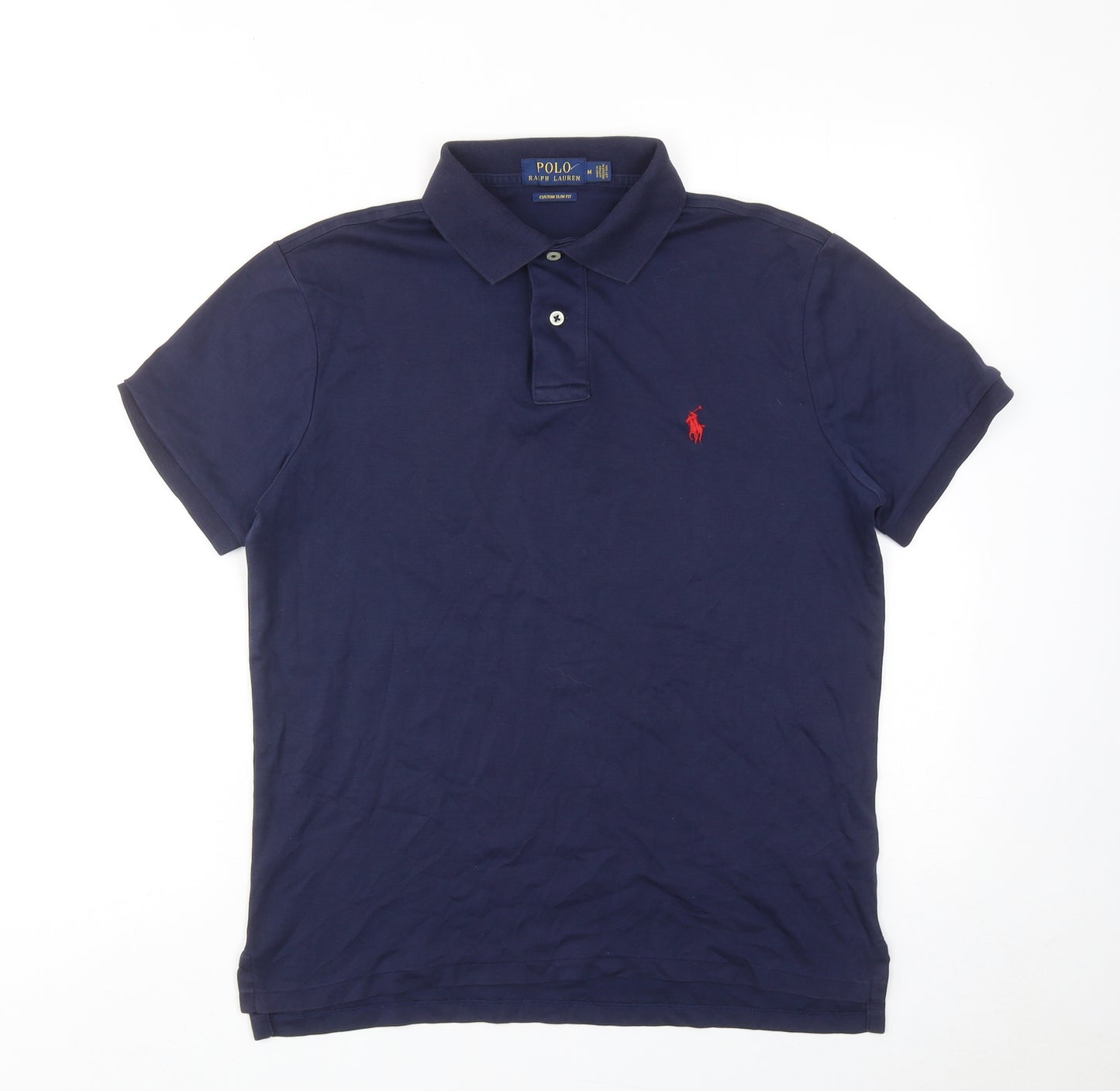 Polo Ralph Lauren Mens Blue Cotton Polo Size M Collared Button