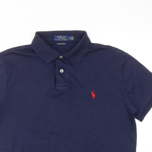 Polo Ralph Lauren Mens Blue Cotton Polo Size M Collared Button