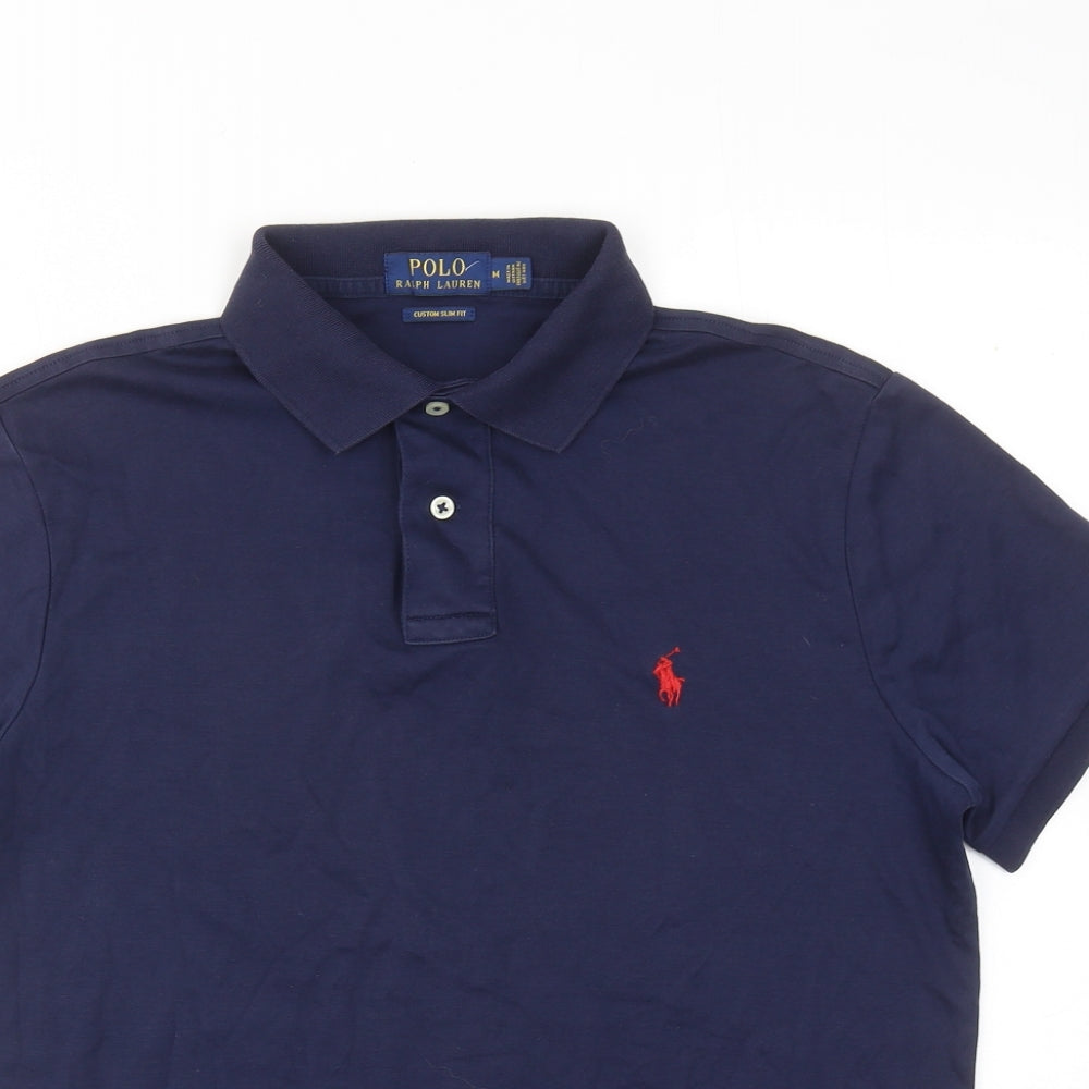 Polo Ralph Lauren Mens Blue Cotton Polo Size M Collared Button