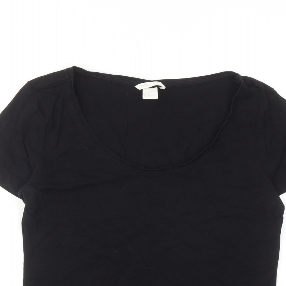 H&M Womens Black Cotton Basic T-Shirt Size M Scoop Neck